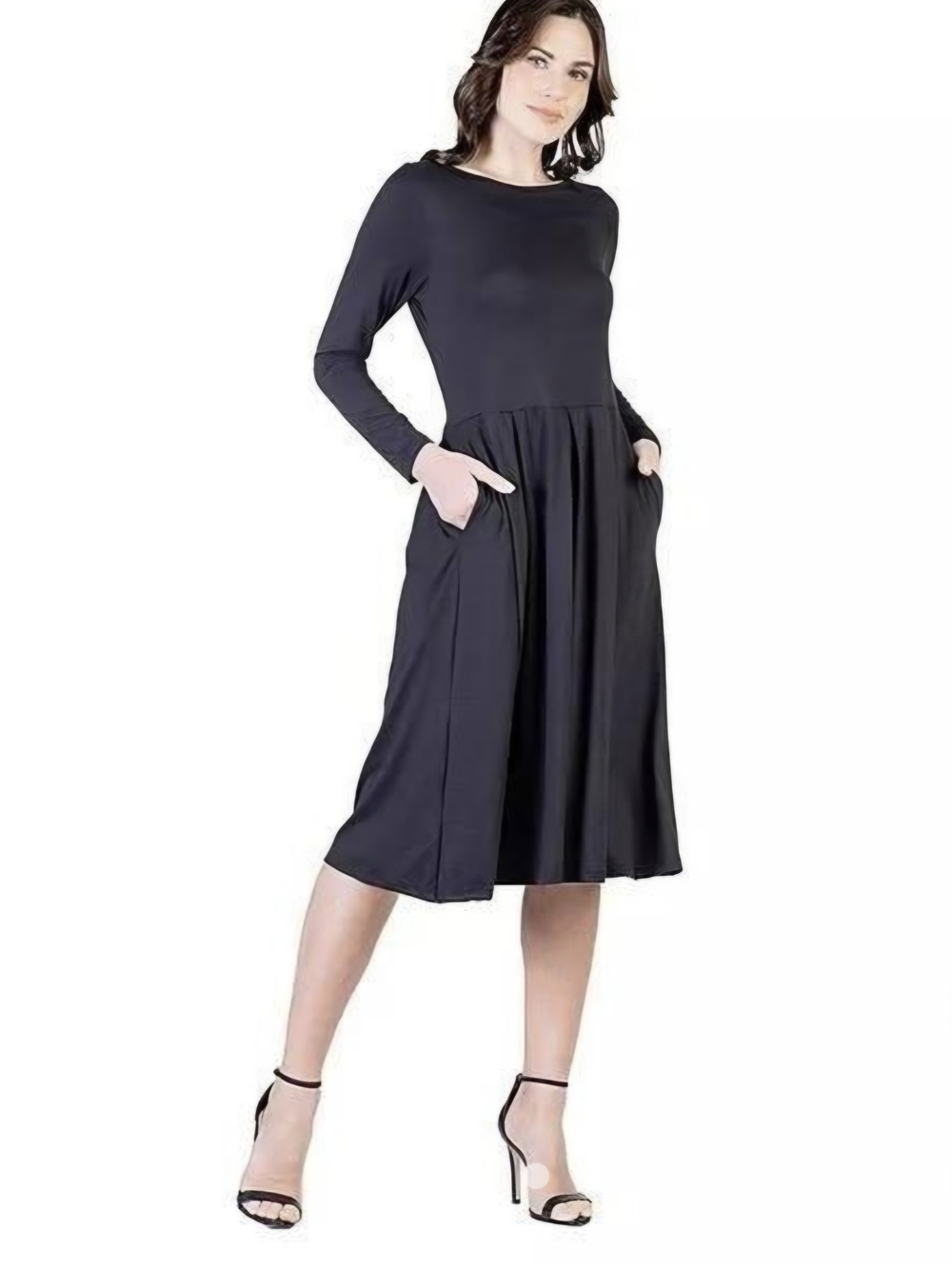 24/7 Comfort Apparel Black Long-Sleeve Midi Dress with Pockets